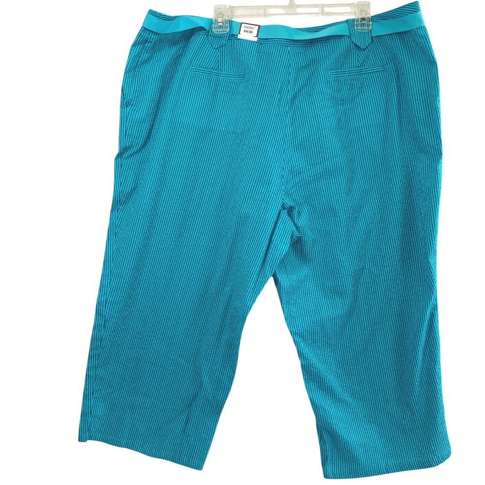 Duck Head Teal Blue Seersucker Striped Capri Pants‎ Plus Size 24W Coastal Summer - Picture 2 of 10